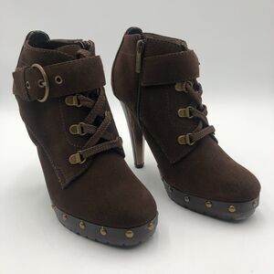 Colin‎ Stuart heeled Booties Women's Size 8 Brown Suede Adjustable buckle